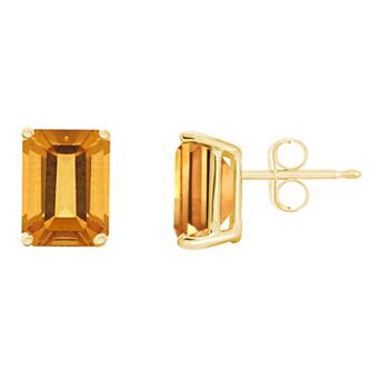 Celebration Gems 14k Gold Emerald Cut Citrine Stud Earrings