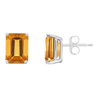 Celebration Gems 14k Gold Emerald Cut Citrine Stud Earrings