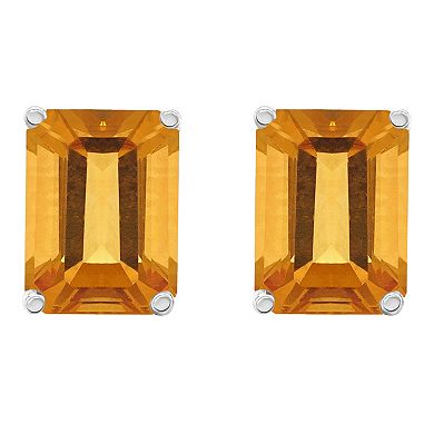 Celebration Gems 14k Gold Emerald Cut Citrine Stud Earrings