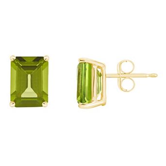 Celebration Gems 14k Gold Emerald Cut Peridot Stud Earrings