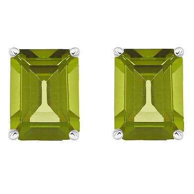 Celebration Gems 14k Gold Emerald Cut Peridot Stud Earrings