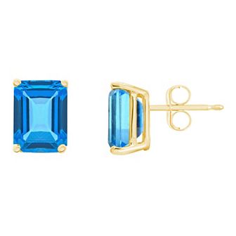 Celebration Gems 14k Gold Emerald Cut Swiss Blue Topaz Stud Earrings