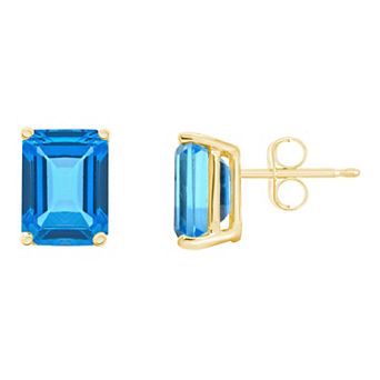 Celebration Gems 14k Gold Emerald Cut Swiss Blue Topaz Stud Earrings