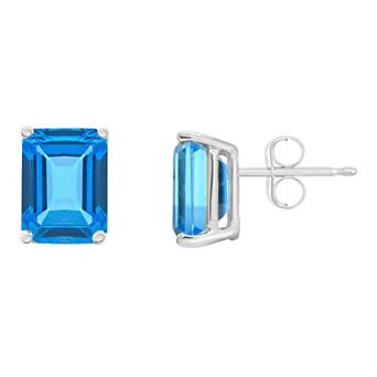 Celebration Gems 14k Gold Emerald Cut Swiss Blue Topaz Stud Earrings