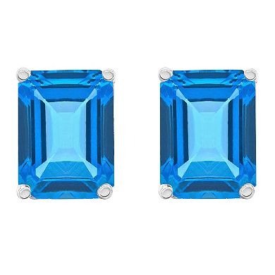 Celebration Gems 14k Gold Emerald Cut Swiss Blue Topaz Stud Earrings