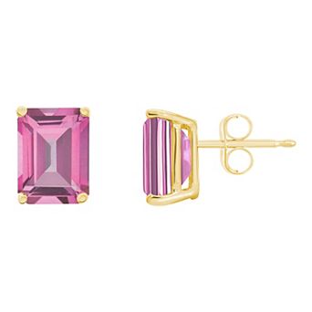 Celebration Gems 14k Gold Emerald Cut Pink Topaz Stud Earrings
