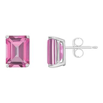 Celebration Gems 14k Gold Emerald Cut Pink Topaz Stud Earrings