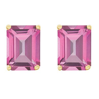 Celebration Gems 14k Gold Emerald Cut Pink Topaz Stud Earrings