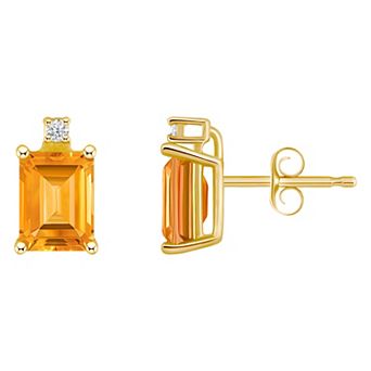 Celebration Gems 14k Gold Emerald Cut Citrine & Diamond Accent Stud Earrings