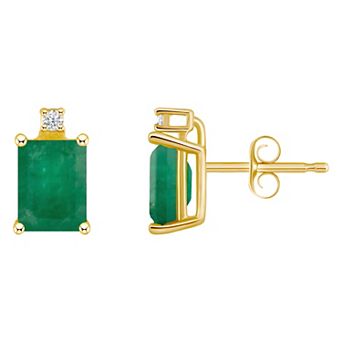 Celebration Gems 14k Gold Emerald Cut Emerald & Diamond Accent Stud Earrings