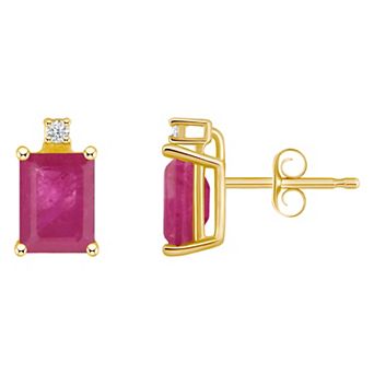 Celebration Gems 14k Gold Emerald Cut Ruby & Diamond Accent Stud Earrings