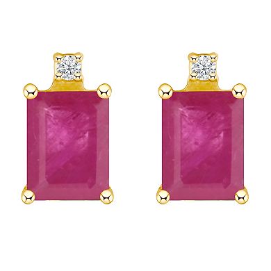 Celebration Gems 14k Gold Emerald Cut Ruby & Diamond Accent Stud Earrings