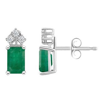 Celebration Gems 14k Gold Emerald Cut Emerald & 1/8 Carat T.W. Diamond Stud Earrings