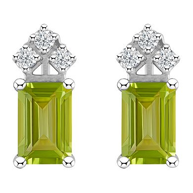 Celebration Gems 14k Gold Emerald Cut Peridot & 1/8 Carat T.W. Diamond Stud Earrings