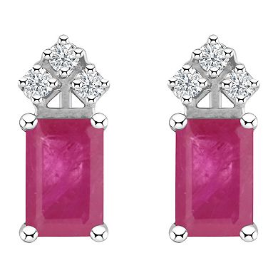 Celebration Gems 14k Gold Emerald Cut Ruby & 1/8 Carat T.W. Diamond Stud Earrings