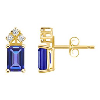 Celebration Gems 14k Gold Emerald Cut Tanzanite & 1/8 Carat T.W. Diamond Stud Earrings