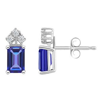 Celebration Gems 14k Gold Emerald Cut Tanzanite & 1/8 Carat T.W. Diamond Stud Earrings