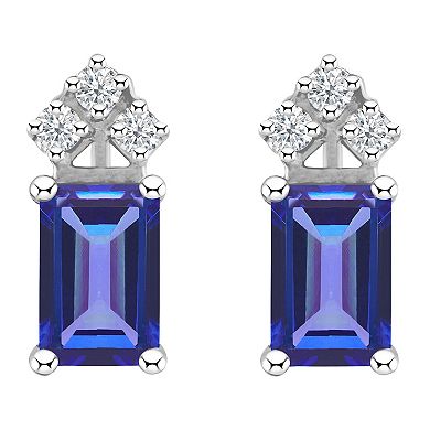 Celebration Gems 14k Gold Emerald Cut Tanzanite & 1/8 Carat T.W. Diamond Stud Earrings