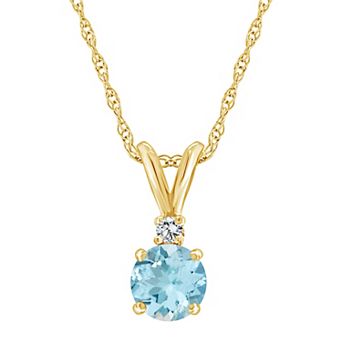 Celebration Gems 14k Gold Aquamarine & Diamond Accent Pendant Necklace