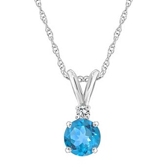 Celebration Gems 14k Gold Swiss Blue Topaz & Diamond Accent Pendant Necklace