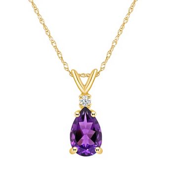Celebration Gems 14k Gold Pear Shaped Amethyst & Diamond Accent Pendant Necklace