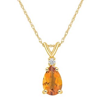 Celebration Gems 14k Gold Pear Shaped Citrine & Diamond Accent Pendant Necklace