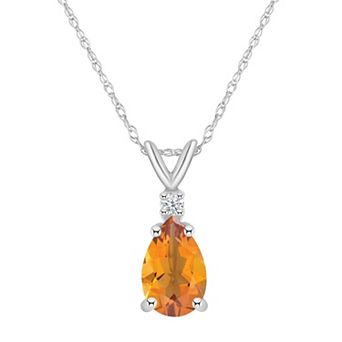 Celebration Gems 14k Gold Pear Shaped Citrine & Diamond Accent Pendant Necklace