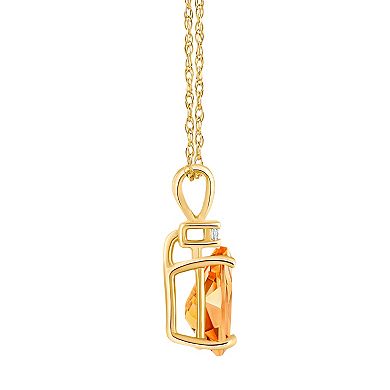 Celebration Gems 14k Gold Pear Shaped Citrine & Diamond Accent Pendant Necklace