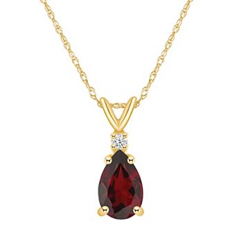 Celebration Gems 14k Gold Pear Shaped Garnet & Diamond Accent Pendant Necklace