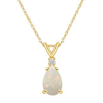 Celebration Gems 14k Gold Pear Shaped White Opal & Diamond Accent Pendant Necklace