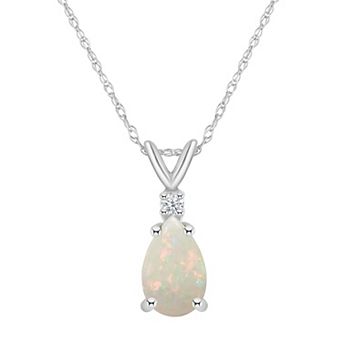 Celebration Gems 14k Gold Pear Shaped White Opal & Diamond Accent Pendant Necklace