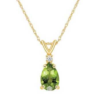 Celebration Gems 14k Gold Pear Shaped Peridot & Diamond Accent Pendant Necklace
