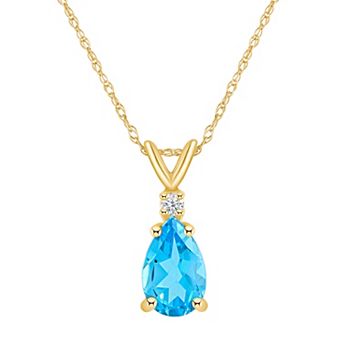Celebration Gems 14k Gold Pear Shaped Blue Topaz & Diamond Accent Pendant Necklace