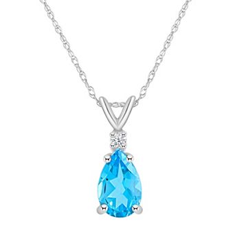 Celebration Gems 14k Gold Pear Shaped Blue Topaz & Diamond Accent Pendant Necklace