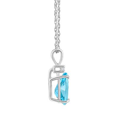Celebration Gems 14k Gold Pear Shaped Blue Topaz & Diamond Accent Pendant Necklace