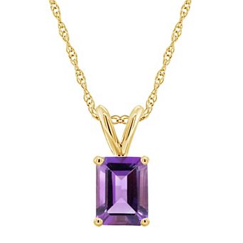 Celebration Gems 14k Gold Emerald Cut Amethyst Pendant Necklace