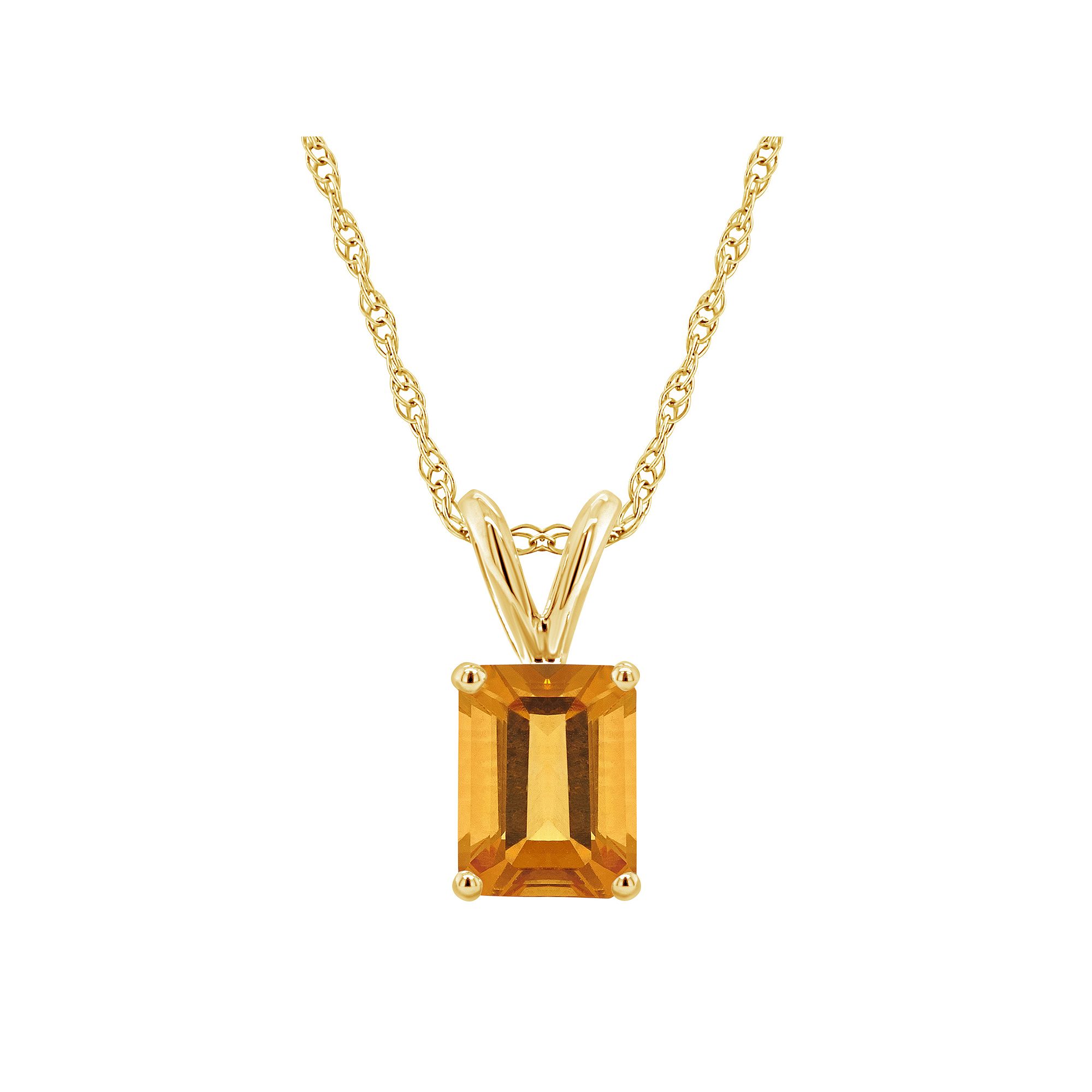 Celebration Gems 14k Gold Emerald Cut Citrine Pendant Necklace, Womens, S