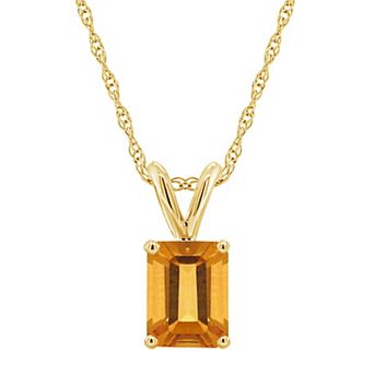 Celebration Gems 14k Gold Emerald Cut Citrine Pendant Necklace