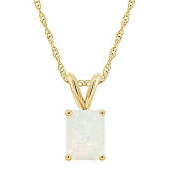 Celebration Gems 14k Gold Emerald Cut White Opal Pendant Necklace