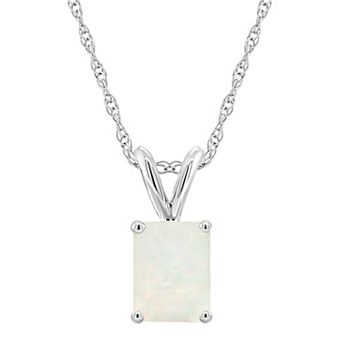 Celebration Gems 14k Gold Emerald Cut White Opal Pendant Necklace