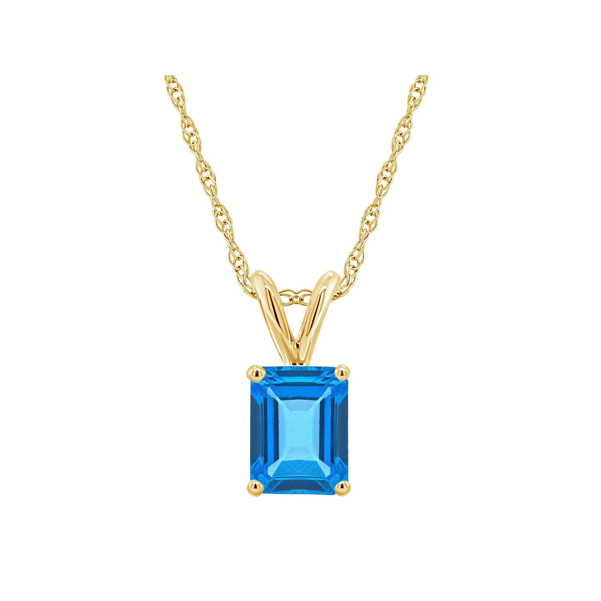 Celebration Gems 14k Gold Emerald Cut Blue Topaz Pendant Necklace, Womens