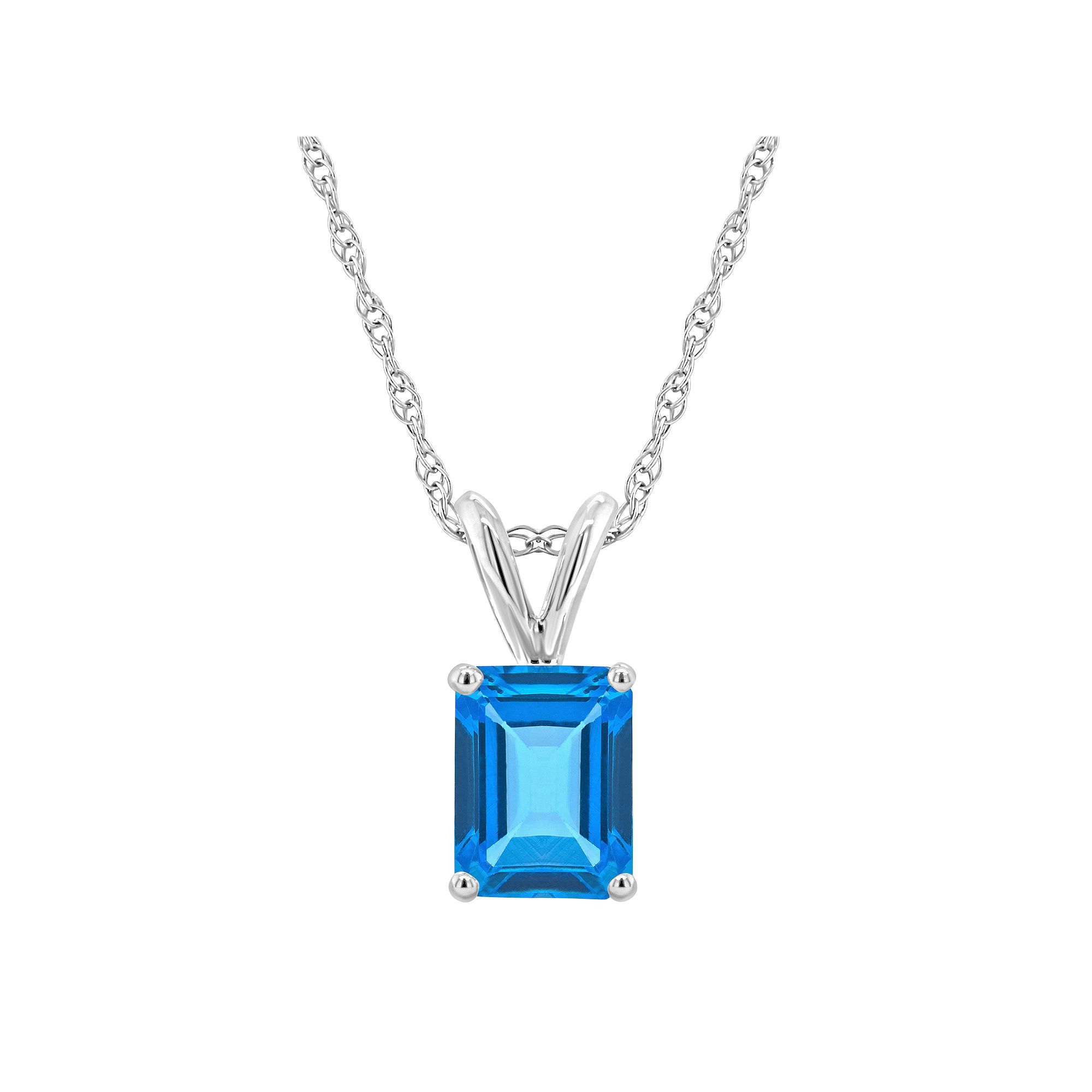 Celebration Gems 14k Gold Emerald Cut Blue Topaz Pendant Necklace, Womens