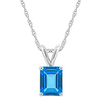 Celebration Gems 14k Gold Emerald Cut Blue Topaz Pendant Necklace
