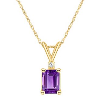 Celebration Gems 14k Gold Emerald Cut Amethyst & Diamond Accent Pendant Necklace