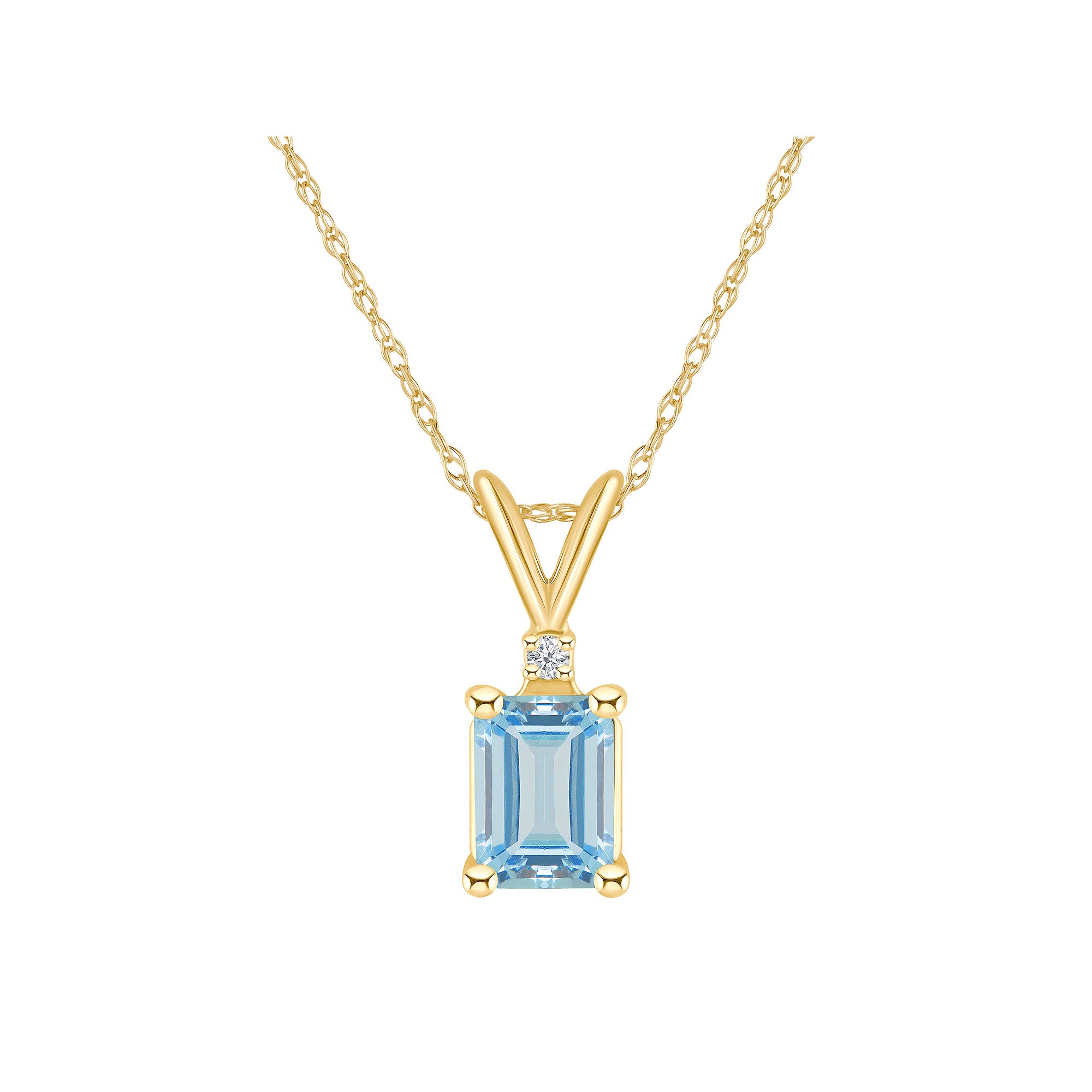 Celebration Gems 14k Gold Emerald Cut Aquamarine & Diamond Accent Pendant 