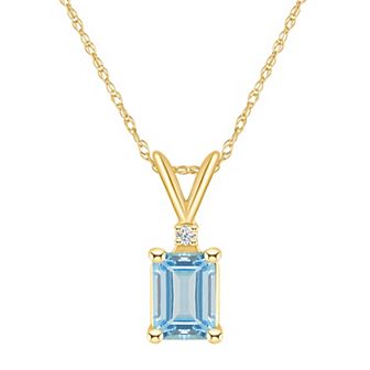Celebration Gems 14k Gold Emerald Cut Aquamarine & Diamond Accent Pendant Necklace