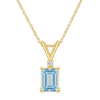 Celebration Gems 14k Gold Emerald Cut Aquamarine & Diamond Accent Pendant Necklace