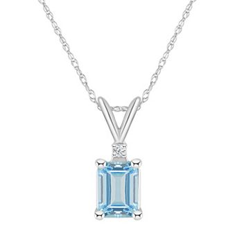 Celebration Gems 14k Gold Emerald Cut Aquamarine & Diamond Accent Pendant Necklace
