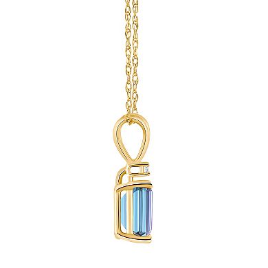 Celebration Gems 14k Gold Emerald Cut Aquamarine & Diamond Accent Pendant Necklace
