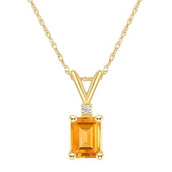 Celebration Gems 14k Gold Emerald Cut Citrine & Diamond Accent Pendant Necklace